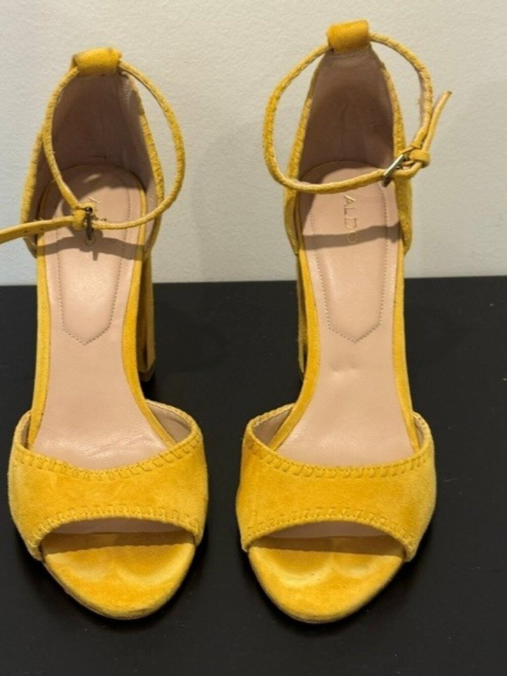 Yellow suede ALDO heeled sandal - size 9
